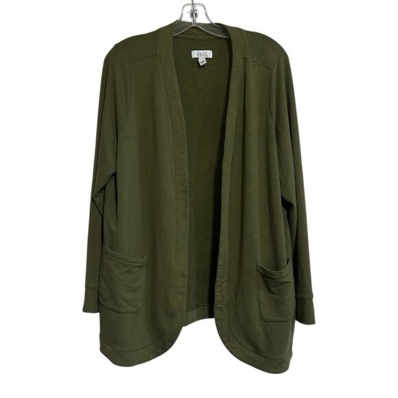 D & Co. Active Cardigan Women's 1X Deep Green Brushed Back Jersey Open Front - Picture 1 of 14